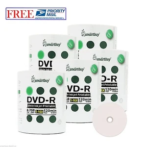 Paquete de 500 discos imprimibles Smartbuy 16X DVD-R 4,7 GB concentrador de inyección de tinta blanco correo prioritario - Imagen 1 de 3