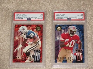 Jerry Rice Emmitt Smith 1995 Fleer Ultra TD Kings Gold Medallion PSA 8 9 LOT - Bild 1 von 2