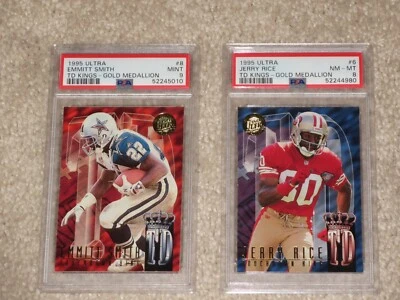 Jerry Rice Emmitt Smith 1995 Fleer Ultra TD Kings Gold Medallion PSA 8 9 LOT - Image 1 of 2