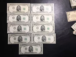 9 1950 Series 5.00 Federal Reserve Notes All Uncirculated Great Deal - Picture 1 of 10