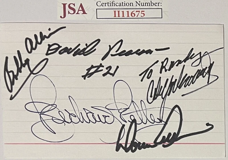 NASCAR Legends Bobby-Donnie Allison/Petty signed 3x5 Index Card 5 sigs Randy JSA - Image 1 of 1