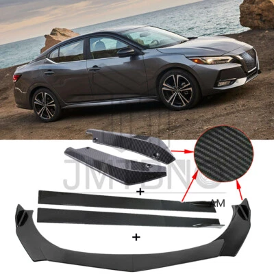 For Nissan Sentra 1982-20 Carbon Fiber Front&Rear Bumper Lip Splitter Side Skirt - Image 1 of 4