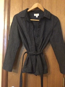 Talbots Womens Jacket Size 10 Gray Wool Button Up Belted Herringbone Coat - Picture 1 of 4