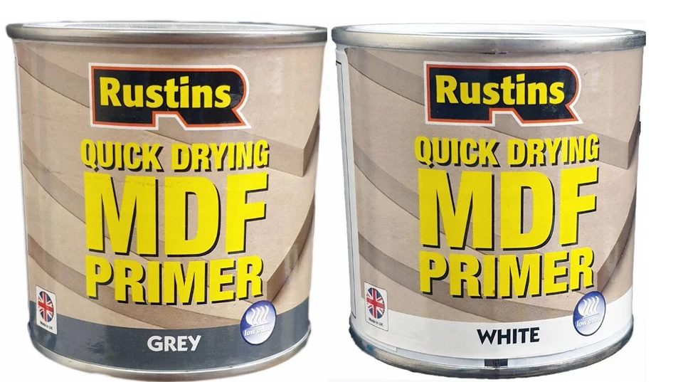 MDF Primer Paint Grey White Rustins Quick Drying 250ml 500ml Interior Exterior - Image 1 of 4