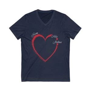 Personalized Heart Shirt with Names Custom Unisex Jersey Short Sleeve V-Neck Tee - Picture 1 of 9