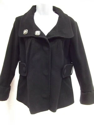 ABS Etiqueta Plateada Swing Guisante Abrigo Trench Chaqueta 8 Snap Lana Twist Cinturón COMO NUEVO       Foto 1 de 4