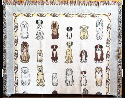 Irish Weavers Tapestry Throw Blanket Dog Breeds Bones Woven Cotton Fringe 48x60” - Image 1 of 4