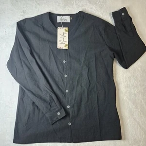 New Vay Women XL Cotton Black Button Up Blouse Long Sleeve Artist Garden Ukraine - Picture 1 of 8