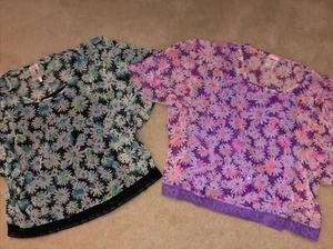 Lot Of 2 JUSTICE Floral Purple Green Sequin Batwing Top Shirt Girl Size 18 - Picture 1 of 6