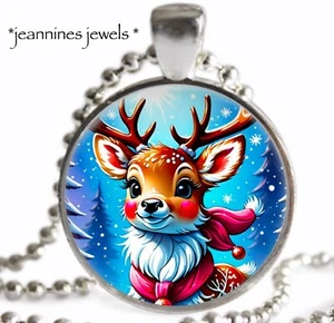 Cute Christmas Reindeer Necklace Silver Charm Pendant Stocking Stuffer Gift - Picture 1 of 12