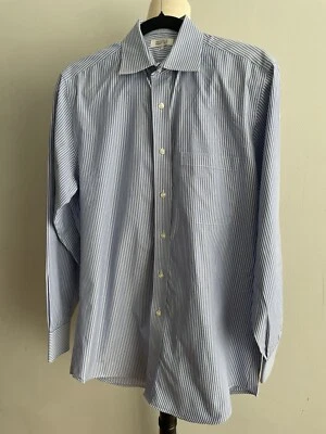 Camisa Barneys New York Azul Rayas Abotonada Talla 14 1/5 Foto 1 de 4