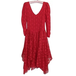 Halloween Lydia Beetlejuice Wedding Handmade Red Lace Boho Kerchief Hem - Picture 1 of 5