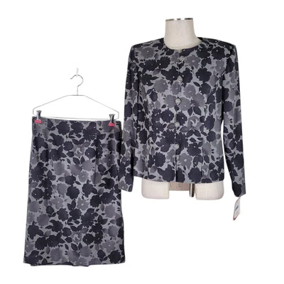 Leslie Fay Midi Skirt Suit Size 12P Studded Jacket Decorative Buttons Petite New - Image 1 of 4