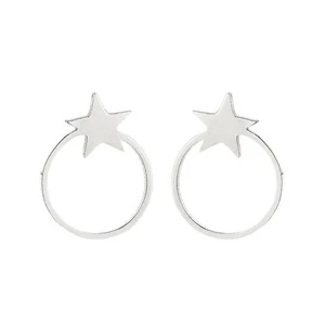 Orecchini a Bottone in Acciaio a Forma di Cerchio e Stella Colore Argento - Imagen 1 de 1