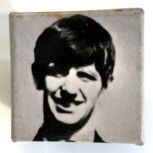 Vintage early 1980s RINGO STARR pin 1.5" square badge early photo button BEATLES - Picture 1 of 2