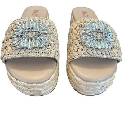 I.N.C. International Concepts Penelopee Raffia Crystal Slide Sandals NEW 8.5 - Image 1 of 4