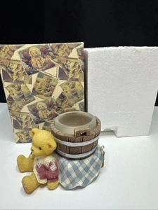 Cherished Teddies Boy With Barrel Votive Candle Holder 353965L 1998 With Box - Picture 1 of 10