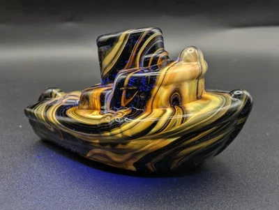 Vintage Boyd Glass Cadmium Classic Black Slag Teddy Tugboat UV Reactive EUC - Image 1 of 4