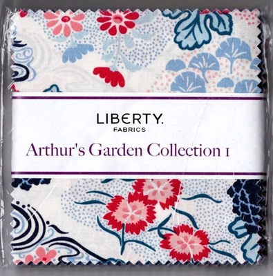 Paquete de dijes "Arthur's Garden" de 5" cuadrados 42 piezas telas Liberty rojo azul blanco algodón  Foto 1 de 4