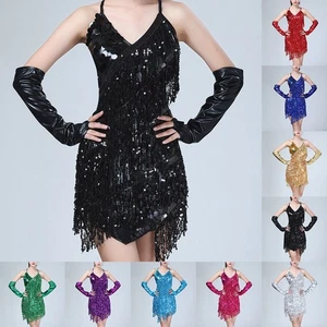 Competition Clothing Women Dress Costume Sequin Latin Solid Color All Seasons - Picture 1 of 44