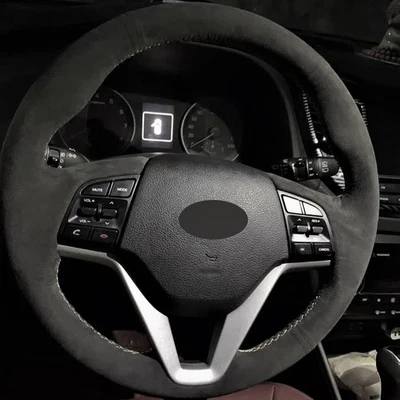 Cubierta de volante Alcantara envoltura de cuero genuino para HYUNDAI TUCSON 2016-2021 Foto 1 de 4
