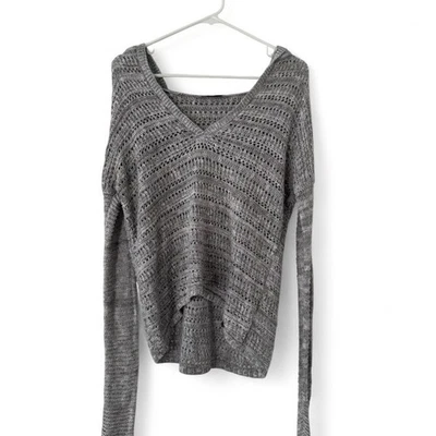 Abercrombie & Fitch Kids y2k v-neck crocheted pullover sweater with hood size L - Image 1 of 4