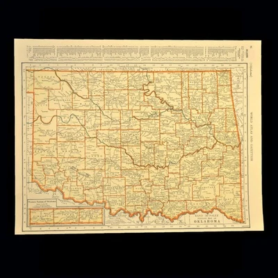 Arte de pared mapa estatal OKLAHOMA de colección de los años 40 decoración antiguo original Edmond antiguo Foto 1 de 4