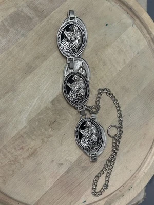 Leopard Chain Link Belt Womens 40 In. Silver Black Medallion Greek Key Statement - Image 1 of 3