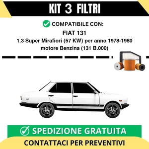 Kit 3 Filtri Tagliando per FIAT 131 1.3 Super Mirafiori 57 kw Benzina 1978-1980 - Imagen 1 de 2
