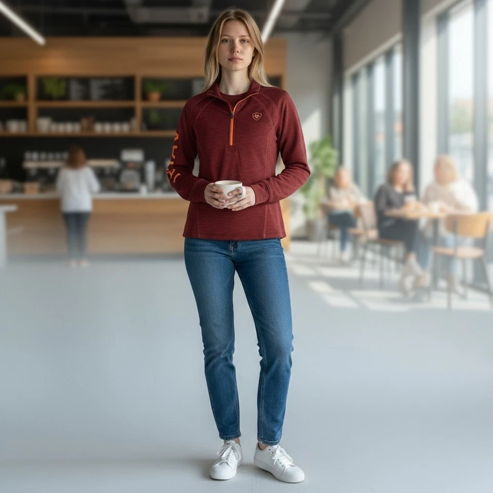 Ariat Women's Tek Team 1/2 Zip Pullover Athletic Top Red Orange - Image 1 of 4