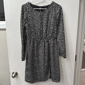 NICE! J Crew Mercantile Sz 2 Black & White Heart Print Long Slv Dress tulip hem - Picture 1 of 6