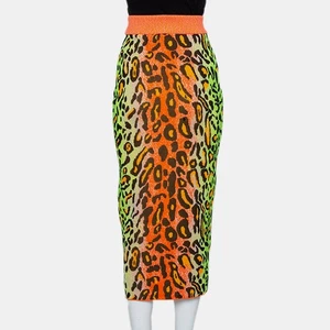 Stella McCartney Multicolor Neon Leopard Knit Fitted Midi Skirt M - Picture 1 of 7