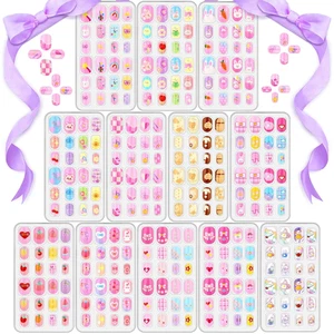 288 Stück Kinder Stick on Nails Mädchen, Acejoz Fake Nails Set selbstklebend Presse - Bild 1 von 12