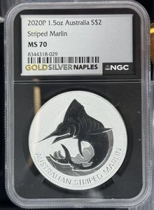 2020 P Australia .999 Silver Striped Marlin 1.5 oz $2  NGC MS 70 - Picture 1 of 2