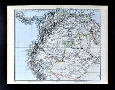 1892 Stieler Map South America Colombia Venezuela Amazon Brazil Ecuador Peru - Image 1 of 2