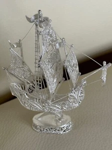 Antique 1920’s Silver PLATED Filigree Sailing Ship Fine Handmade 4" TALL - Picture 1 of 7