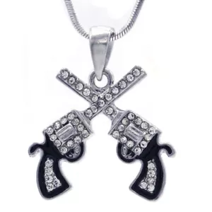 Texas Western Cowgirl Dual Revolver Pistole Gewehr Anhänger Halskette hochglanzpoliert NEU - Bild 1 von 3