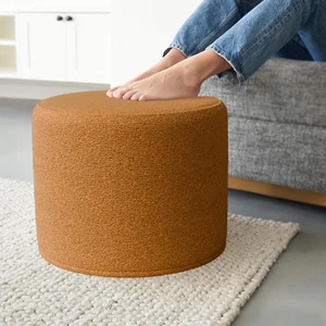 New Round Boucle Pouf Ottoman Foot Rest - Glam Channel Living Room Decor - Picture 1 of 12