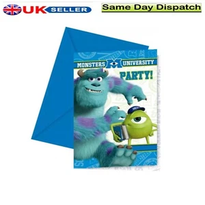 DISNEY MONSTERS INC UNIVERSITY BIRTHDAY INVITATIONS WITH ENVELOPES PACK OF 6 - Picture 1 of 6