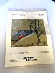 Vintage 1977 Crewel KIT Athena Crafts Winter Comes Country Home 4"x 5" Unopened - Picture 1 of 4