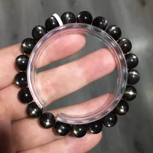 9 mm Natürliches Schwarz Mondstein Sonnenstein Starkes Licht Kristall Perlen Armband AAAA - Bild 1 von 2
