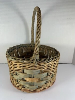 复古圆形柳条法国乡村篮子海泡沫口音手柄 9 英寸 11 英寸复活节 — 第 1/4 张图片