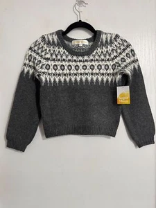 Sugar Moon Kids Fair Isle Sweater L (10-12) Gray & White Wool Blend Winter Knitw - Picture 1 of 5