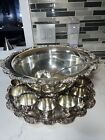 Vintage Silver Plated Punch Bowl With a Tray, a Spoon and 12 cups Made By Towle