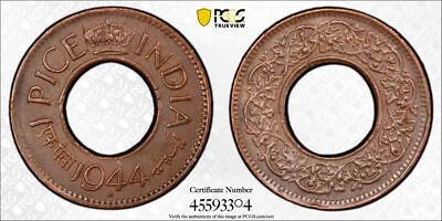 1944(P) India British INDIA 1 Pice PCGS XF 45 CERT# 45593304 - Image 1 of 3