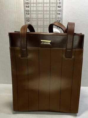 Liz Claiborne Brown Leather Pin Stripe Handbag Purse Mid Size Bag Shoulder Strap - Image 1 of 4