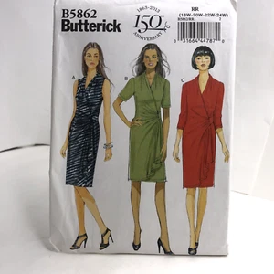 Butterick 5862 Abito Donna Finto Avvolgente 18 20 22 24 INTATTO VINTAGE 2012 FF - Foto 1 di 5