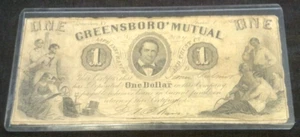 1860 GREENSBORO MUTUAL LIFE & TRUST $1 NOTE. REDUCED 2/25/25 (2390) - Picture 1 of 2
