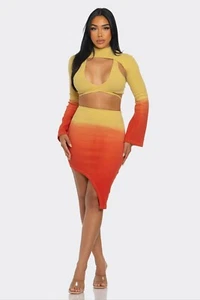 3 Piece Long Sleeve Crop Top & Skirt Outfit Set By Athina - Picture 1 of 5