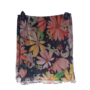 Vintage Minirock Damen XLarge Blumen Mesh Overlay 90er dunkel Cottagecore Hippie - Bild 1 von 8